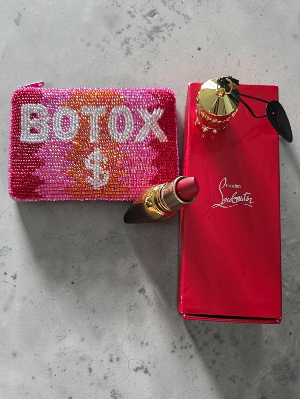 Christian Louboutin Rouge Silky Satin 001 Lipstick And Beaded 'BOTOX' Coin Pouch